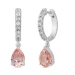 ETERNAL BLUSH COLLECTION 14K WHITE GOLD 2.00CT ROUND/PINK PEAR DIAMOND LADIES HOOPS EARRINGS - Image 3