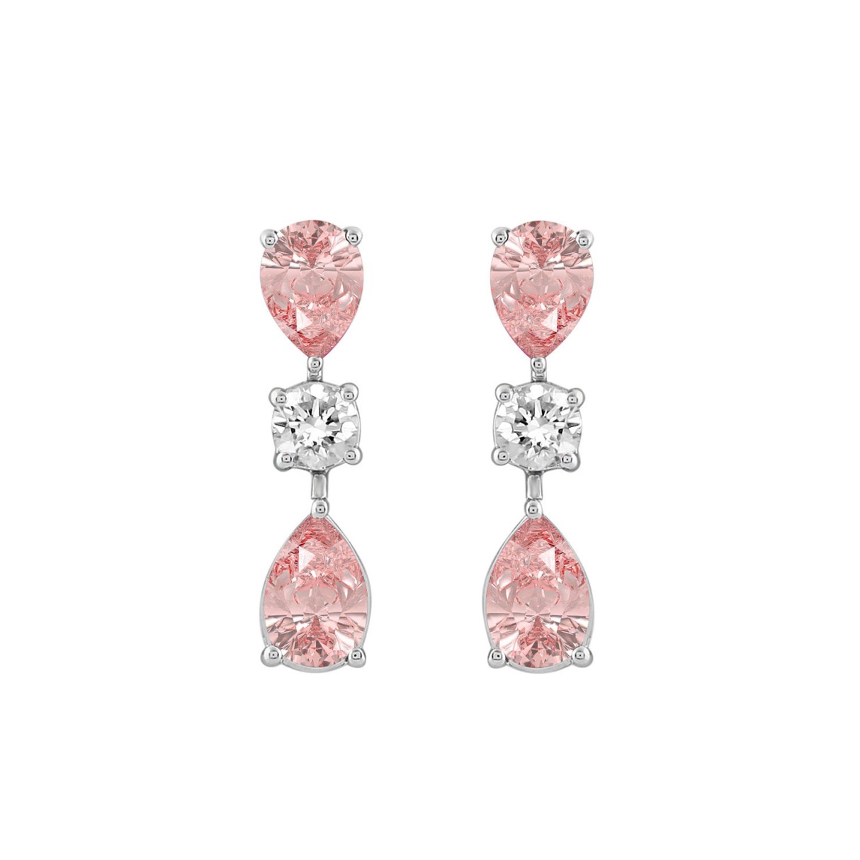 ETERNAL BLUSH COLLECTION 14K WHITE GOLD 5 1/2CT ROUND/ PINK PEAR DIAMOND LADIES EARRINGS - Image 1