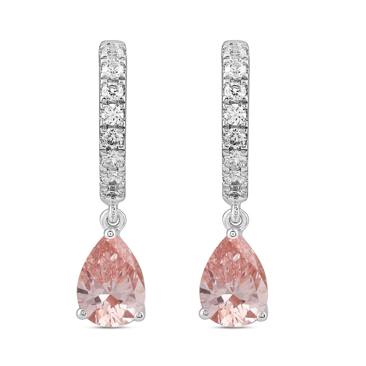 ETERNAL BLUSH COLLECTION 14K WHITE/ROSE GOLD 2.00CT ROUND/PINK PEAR DIAMOND LADIES HOOPS EARRINGS - Image 1