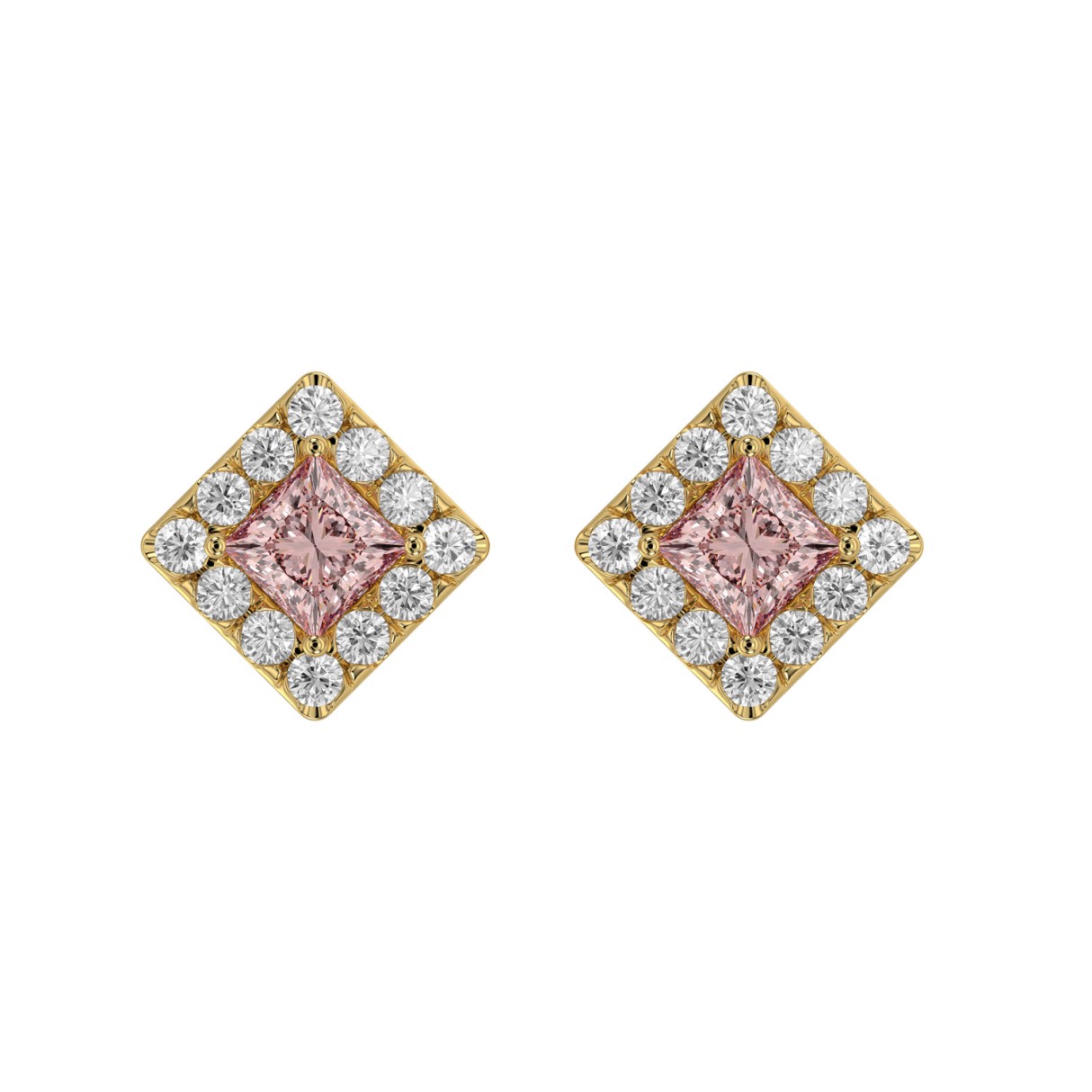 ETERNAL BLUSH COLLECTION 14K YELLOW GOLD 1.00CT ROUND/PINK PRINCESS DIAMOND LADIES EARRINGS - Image 1
