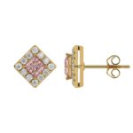 ETERNAL BLUSH COLLECTION 14K YELLOW GOLD 1.00CT ROUND/PINK PRINCESS DIAMOND LADIES EARRINGS - Image 2