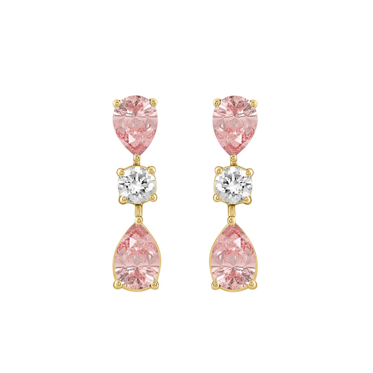 ETERNAL BLUSH COLLECTION 14K YELLOW GOLD 5 1/2CT ROUND/ PINK PEAR DIAMOND LADIES EARRINGS - Image 1