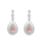 ETERNAL BLUSH COLLECTION LADIES EARRINGS 1 1/2CT ROUND/PEAR DIAMOND 14K WHITE GOLD (CENTER STONE PINK PEAR DIAMOND 1CT)
