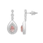ETERNAL BLUSH COLLECTION LADIES EARRINGS 1 1/2CT ROUND/PEAR DIAMOND 14K WHITE GOLD (CENTER STONE PINK PEAR DIAMOND 1CT) - Image 2