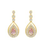 ETERNAL BLUSH COLLECTION LADIES EARRINGS 1 1/2CT ROUND/PEAR DIAMOND 14K YELLOW GOLD (CENTER STONE PINK PEAR DIAMOND 1CT)