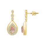 ETERNAL BLUSH COLLECTION LADIES EARRINGS 1 1/2CT ROUND/PEAR DIAMOND 14K YELLOW GOLD (CENTER STONE PINK PEAR DIAMOND 1CT) - Image 2