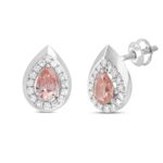 ETERNAL BLUSH COLLECTION LADIES EARRINGS 1 1/3CT ROUND/PEAR DIAMOND 14K WHITE GOLD (CENTER STONE PINK PEAR DIAMOND 1CT) - Image 3