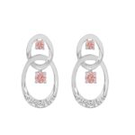 ETERNAL BLUSH COLLECTION LADIES EARRINGS 1/2CT ROUND DIAMOND 14K WHITE GOLD (CENTER STONE PINK ROUND DIAMOND 1/3CT)