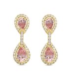 ETERNAL BLUSH COLLECTION LADIES EARRINGS 3 3/4CT ROUND/PEAR DIAMOND 14K YELLOW GOLD (CENTER STONE PINK PEAR DIAMOND 2CT)