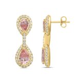 ETERNAL BLUSH COLLECTION LADIES EARRINGS 3 3/4CT ROUND/PEAR DIAMOND 14K YELLOW GOLD (CENTER STONE PINK PEAR DIAMOND 2CT) - Image 2