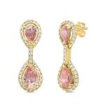 ETERNAL BLUSH COLLECTION LADIES EARRINGS 3 3/4CT ROUND/PEAR DIAMOND 14K YELLOW GOLD (CENTER STONE PINK PEAR DIAMOND 2CT) - Image 3