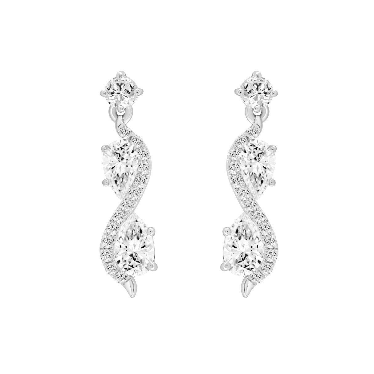 LADIES EARRINGS 1 1/2CT ROUND/PEAR DIAMOND 14K WHITE GOLD - Image 1
