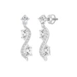 LADIES EARRINGS 1 1/2CT ROUND/PEAR DIAMOND 14K WHITE GOLD - Image 3