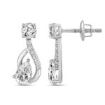 LADIES EARRINGS 1 1/2CT ROUND/PEAR DIAMOND 14K WHITE GOLD (CENTER STONE PEAR DIAMOND 1.00CT) - Image 2