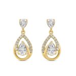 LADIES EARRINGS 1 1/2CT ROUND/PEAR DIAMOND 14K YELLOW GOLD