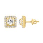 LADIES EARRINGS 1 3/4CT ROUND DIAMOND 10K YELLOW GOLD - Image 2