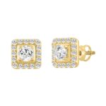 LADIES EARRINGS 1 3/4CT ROUND DIAMOND 10K YELLOW GOLD - Image 3