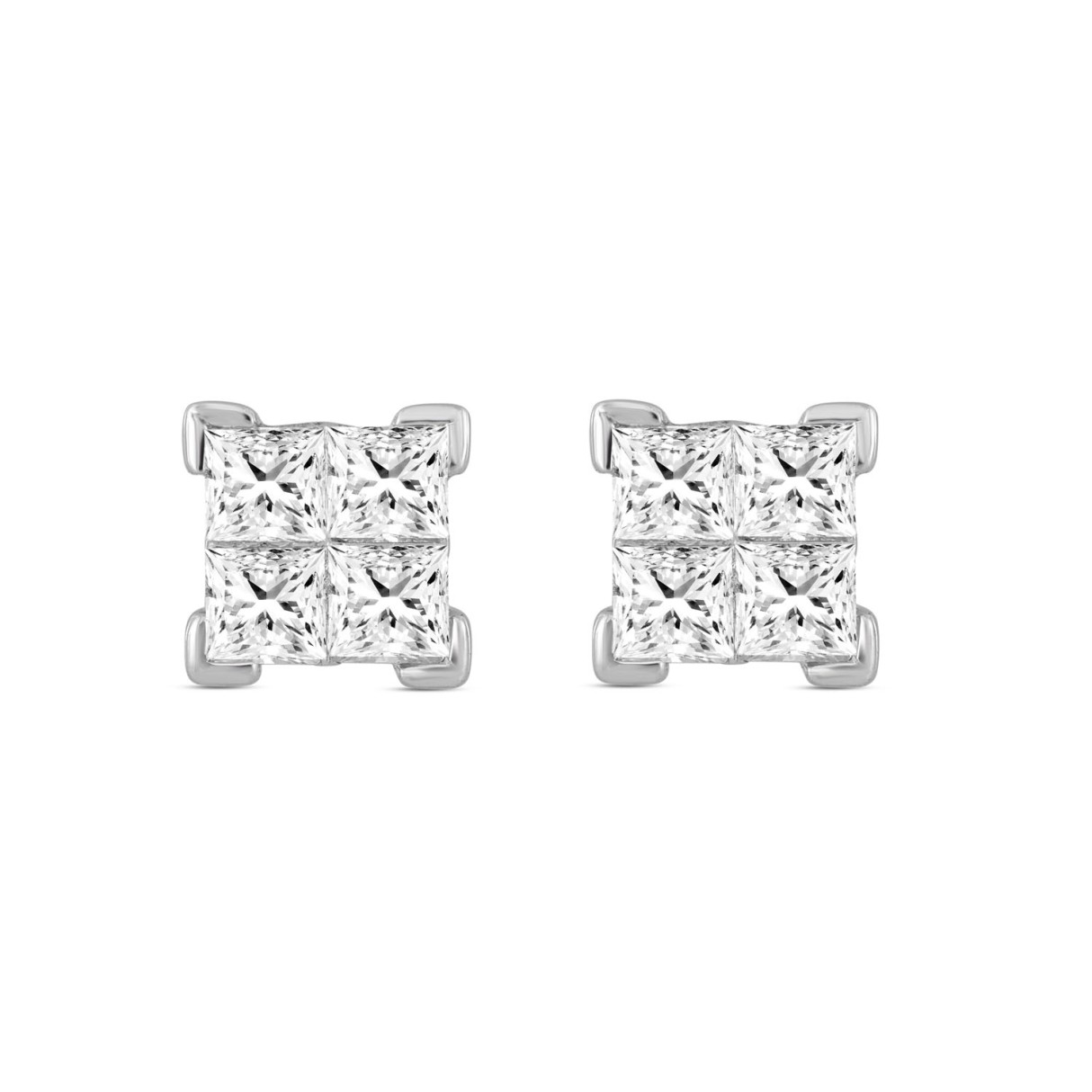 LADIES EARRINGS 1.00CT PRINCESS DIAMOND 10K WHITE GOLD - Image 1