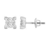 LADIES EARRINGS 1.00CT PRINCESS DIAMOND 10K WHITE GOLD - Image 3