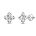 LADIES EARRINGS 1CT ROUND DIAMOND 14K WHITE GOLD - Image 3