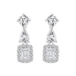 LADIES EARRINGS 2CT ROUND/EMERALD/PEAR DIAMOND 14K WHITE GOLD (CENTER STONE EMERALD DIAMOND 1/2CT )