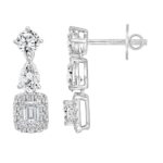 LADIES EARRINGS 2CT ROUND/EMERALD/PEAR DIAMOND 14K WHITE GOLD (CENTER STONE EMERALD DIAMOND 1/2CT ) - Image 2