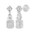 LADIES EARRINGS 2CT ROUND/EMERALD/PEAR DIAMOND 14K WHITE GOLD (CENTER STONE EMERALD DIAMOND 1/2CT ) - Image 3