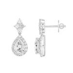 LADIES EARRINGS 3 1/4CT ROUND/PEAR DIAMOND 14K WHITE GOLD (CENTER STONE PEAR DIAMOND 2CT ) - Image 2