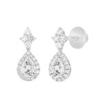LADIES EARRINGS 3 1/4CT ROUND/PEAR DIAMOND 14K WHITE GOLD (CENTER STONE PEAR DIAMOND 2CT ) - Image 3