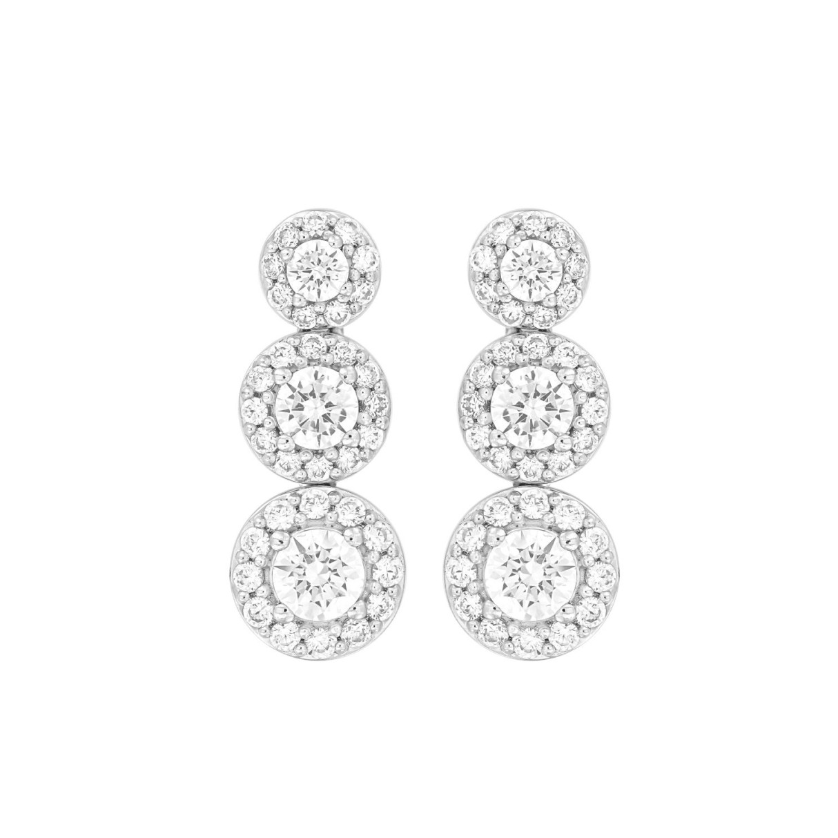 LADIES EARRINGS 3 3/4CT ROUND DIAMOND 14K WHITE GOLD (CENTER STONE ROUND DIAMOND 1 1/3C T ) - Image 1