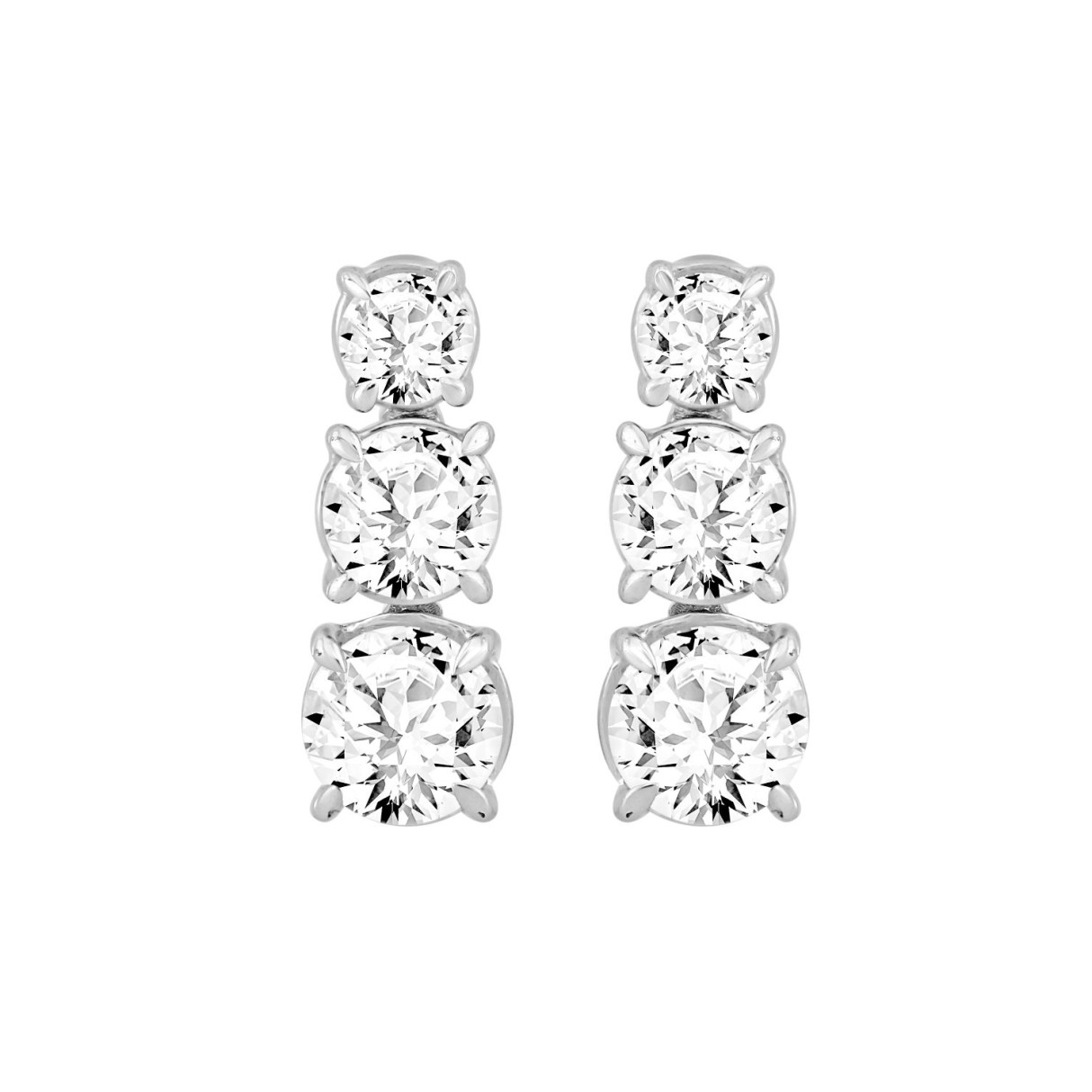 LADIES EARRINGS 3CT ROUND DIAMOND 14K WHITE GOLD (CENTER STONE ROUND DIAMOND 1 1/2CT ) - Image 1