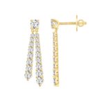 LADIES EARRINGS 3CT ROUND DIAMOND 14K YELLOW GOLD - Image 2