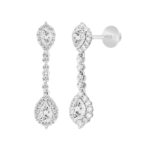 LADIES LINEAR EARRINGS 2 3/4CT PEAR/ROUND DIAMOND 14K WHITE GOLD (CENTER STONE PEAR DIAMOND 1CT ) - Image 2
