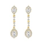 LADIES LINEAR EARRINGS 2 3/4CT PEAR/ROUND DIAMOND 14K YELLOW GOLD (CENTER STONE PEAR DIAMOND 1CT )