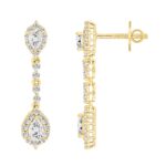 LADIES LINEAR EARRINGS 2 3/4CT PEAR/ROUND DIAMOND 14K YELLOW GOLD (CENTER STONE PEAR DIAMOND 1CT ) - Image 3