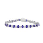 14K WHITE GOLD 10 3/8CT ROUND/TANZANITE OVAL DIAMOND LADIES BRACELET