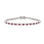 14K WHITE GOLD 5 3/8CT ROUND/RUBY ROUND DIAMOND LADIES BRACELET (ROUND RUBY 3CT)