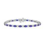 14K WHITE GOLD 6 7/8CT ROUND/OVAL DIAMOND LADIES BRACELET (BLUE SAPPHIRE OVAL 6 1/6CT)
