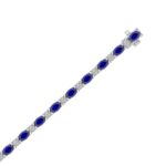 14K WHITE GOLD 6 7/8CT ROUND/OVAL DIAMOND LADIES BRACELET (BLUE SAPPHIRE OVAL 6 1/6CT) - Image 2