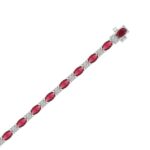 14K WHITE GOLD 6 7/8CT ROUND/RUBY OVAL DIAMOND LADIES BRACELET (OVAL RUBY 6 1/6CT) - Image 3