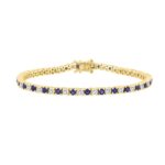 14K YELLOW GOLD 5 3/8CT ROUND/BLUE SAPPHIRE ROUND DIAMOND LADIES BRACELET (BLUE SAPPHIRE ROUND 3CT)