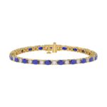 14K YELLOW GOLD 6 7/8CT ROUND/OVAL DIAMOND LADIES BRACELET (BLUE SAPPHIRE OVAL 6 1/6CT)