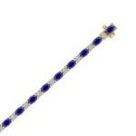 14K YELLOW GOLD 6 7/8CT ROUND/OVAL DIAMOND LADIES BRACELET (BLUE SAPPHIRE OVAL 6 1/6CT) - Image 3