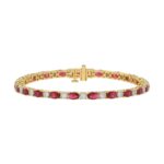 14K YELLOW GOLD 6 7/8CT ROUND/RUBY OVAL DIAMOND LADIES BRACELET (OVAL RUBY 6 1/6CT)