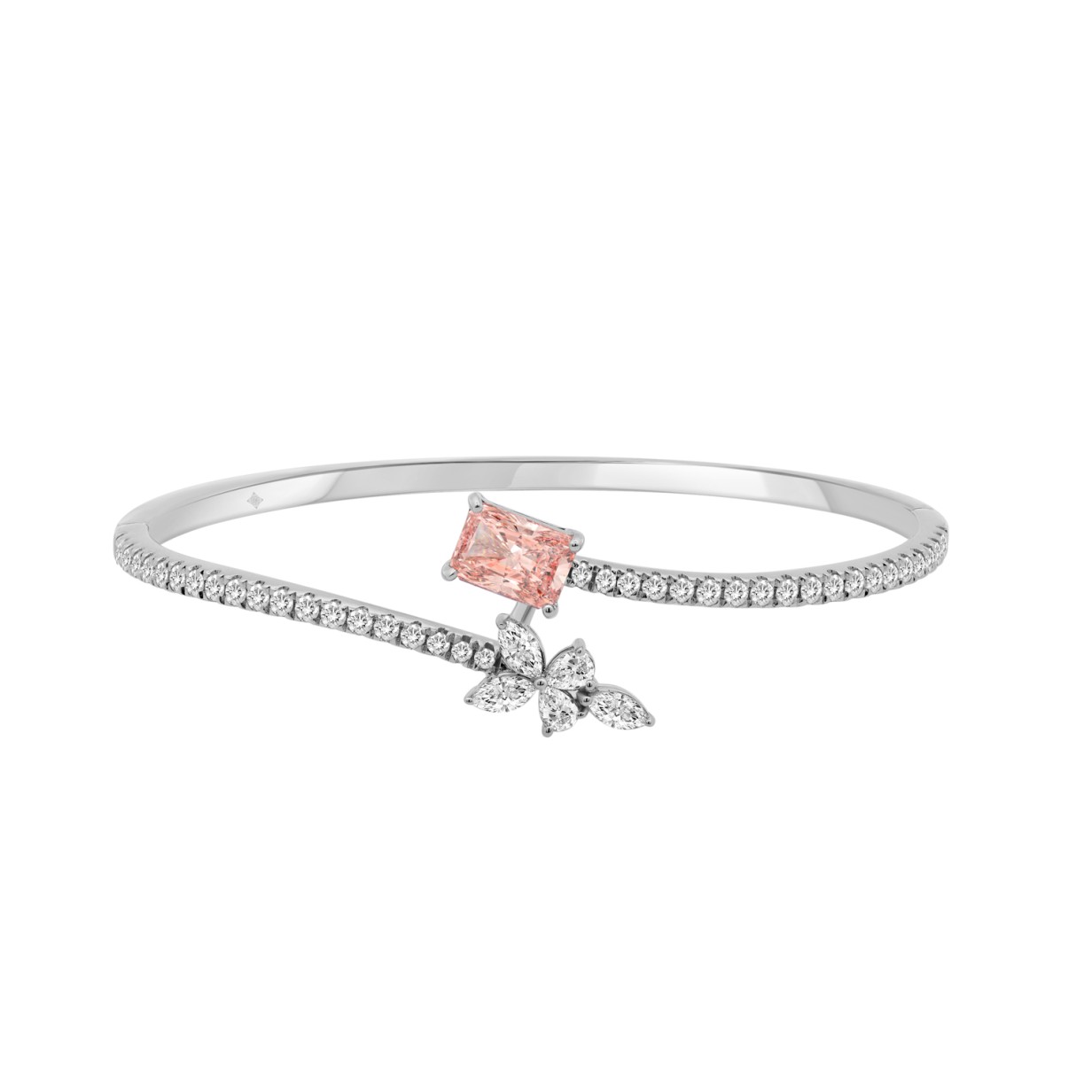 ETERNAL BLUSH COLLECTION 14K WHITE GOLD 3.00CT ROUND/MARQUISE/PEAR/PINK RADIANT DIAMOND LADIES BANGLE - Image 1