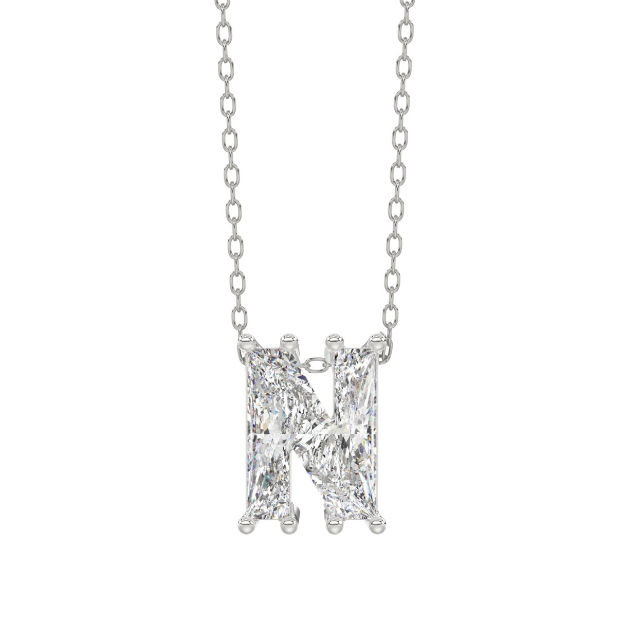10K White Gold Diamond Initial “N” Pendant 1 1/2CT Fancy Cut Ladies Alphabet Charm with Chain - Image 1