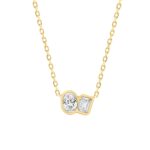 1/2CT Yellow Gold 10K Collection Linked Hearts & Two-Stone Oval/Emerald Diamond Necklace for Women (Color F-G -Clarity VS1/VS2)