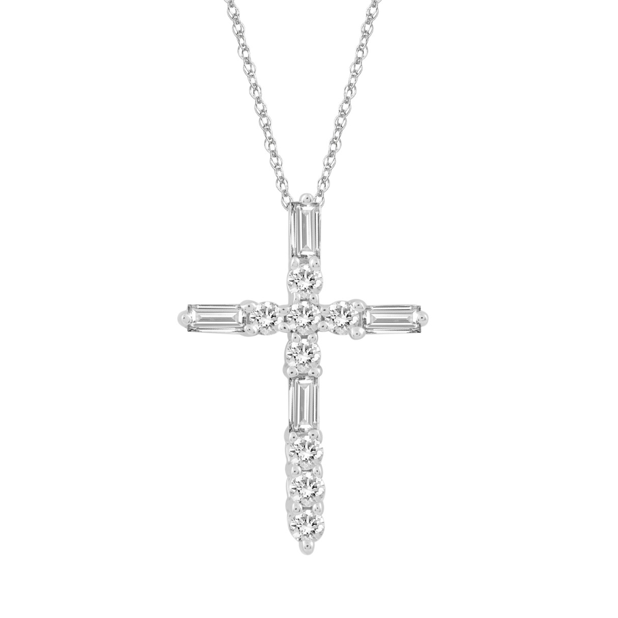 10K WHITE GOLD 1/4CT ROUND/BAGUETTE DIAMOND LADIES PENDANT - Image 1