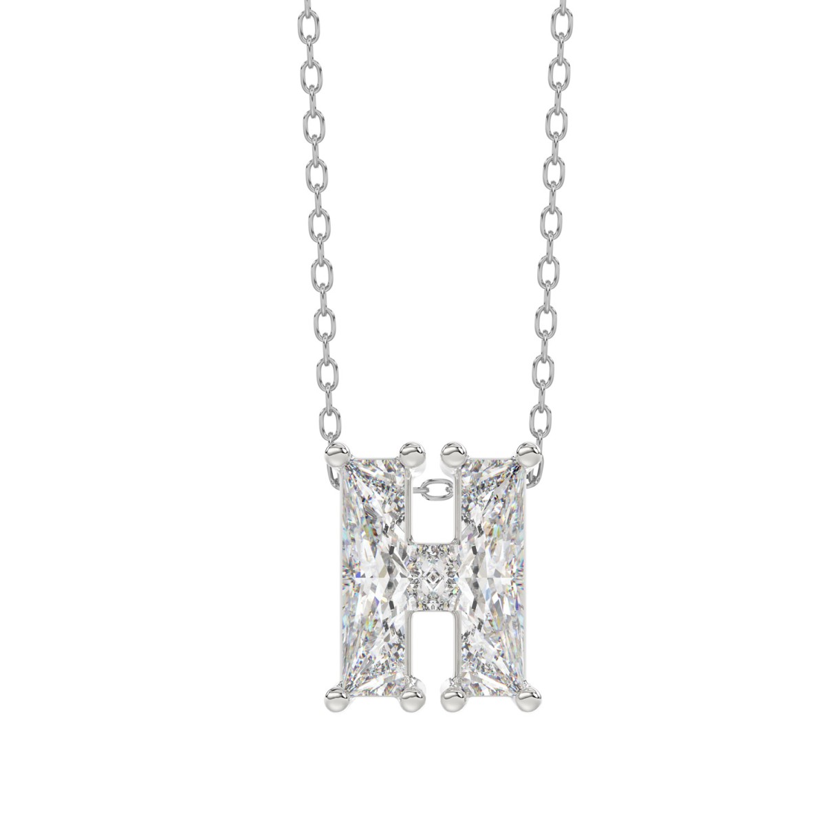 10K White Gold Diamond Initial “H” Pendant 1 1/3CT Fancy Cut Ladies Alphabet Charm with Chain - Image 1