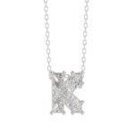 10K White Gold Diamond Initial “K” Pendant 1 1/2CT Fancy Cut Ladies Alphabet Charm with Chain